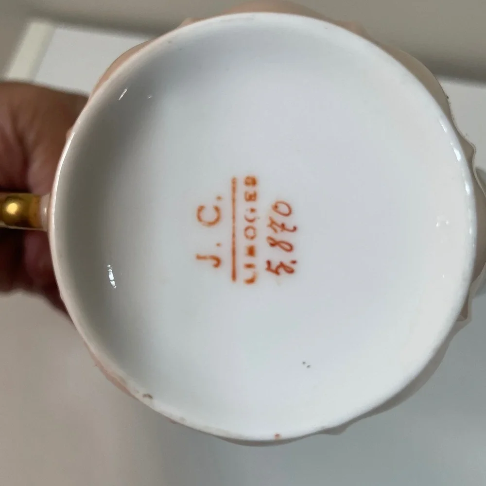 Vintage JC Limoges‎ Teapot Gold Floral Design Porcelain Coffee Tea Server Decor